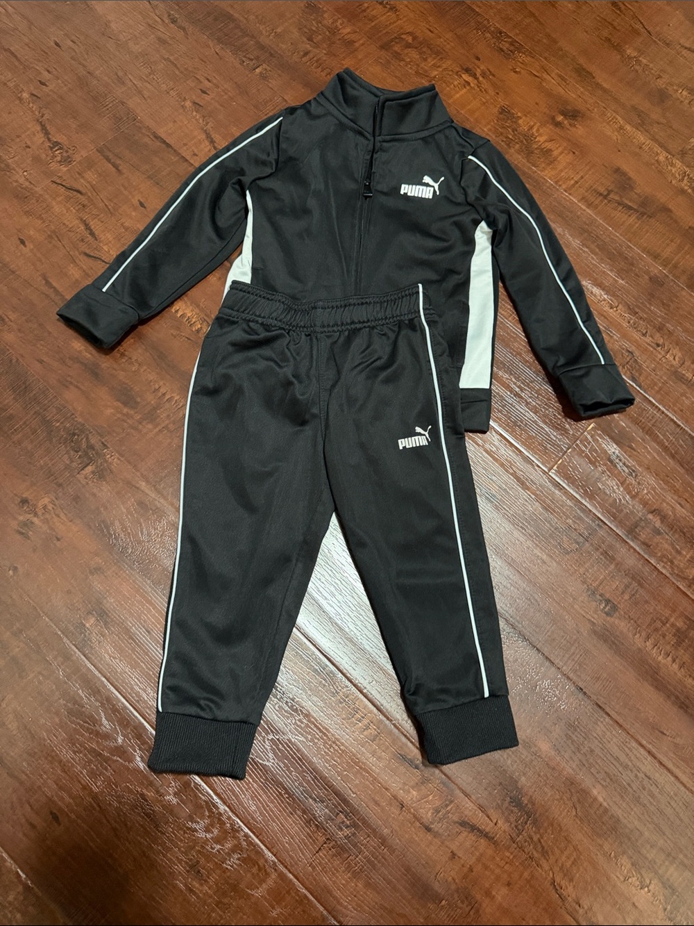 Puma Black Kids Jogger Set with White Trim
